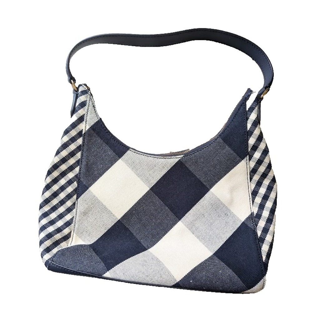 Talbots Hobo Purse Gingham Linen & Leather Trim Shoulder Bag Buffalo Plaid Cute